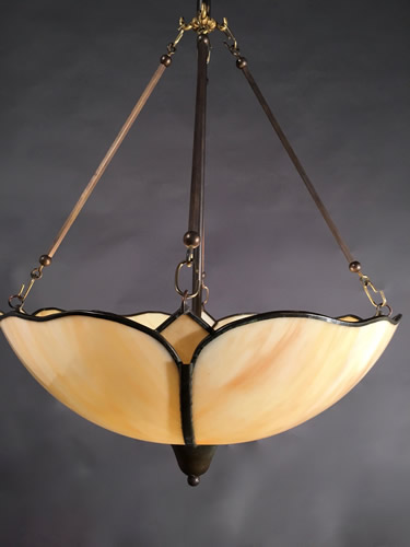 Art Nouveau Amber Slag Glass Inverted Dome with Diamonds